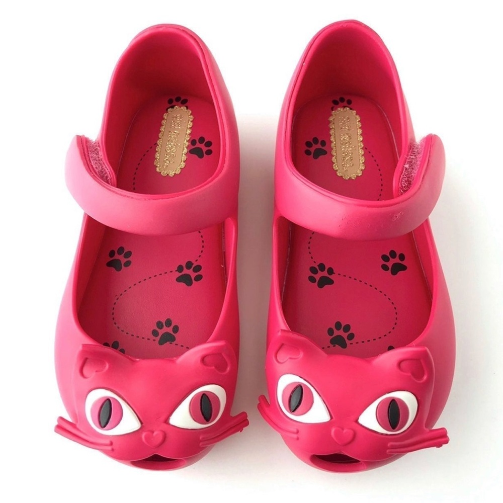 Sz 8 toddler Mini Melissa dark pink Cats Kitty shoes NWOT